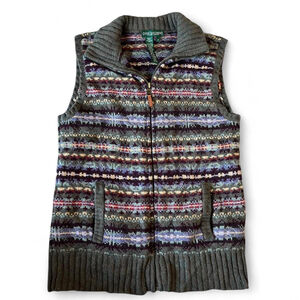 Ralph Lauren Vintage Womens Nordic Wool Sweater Vest Fair Isle Zip Up small
